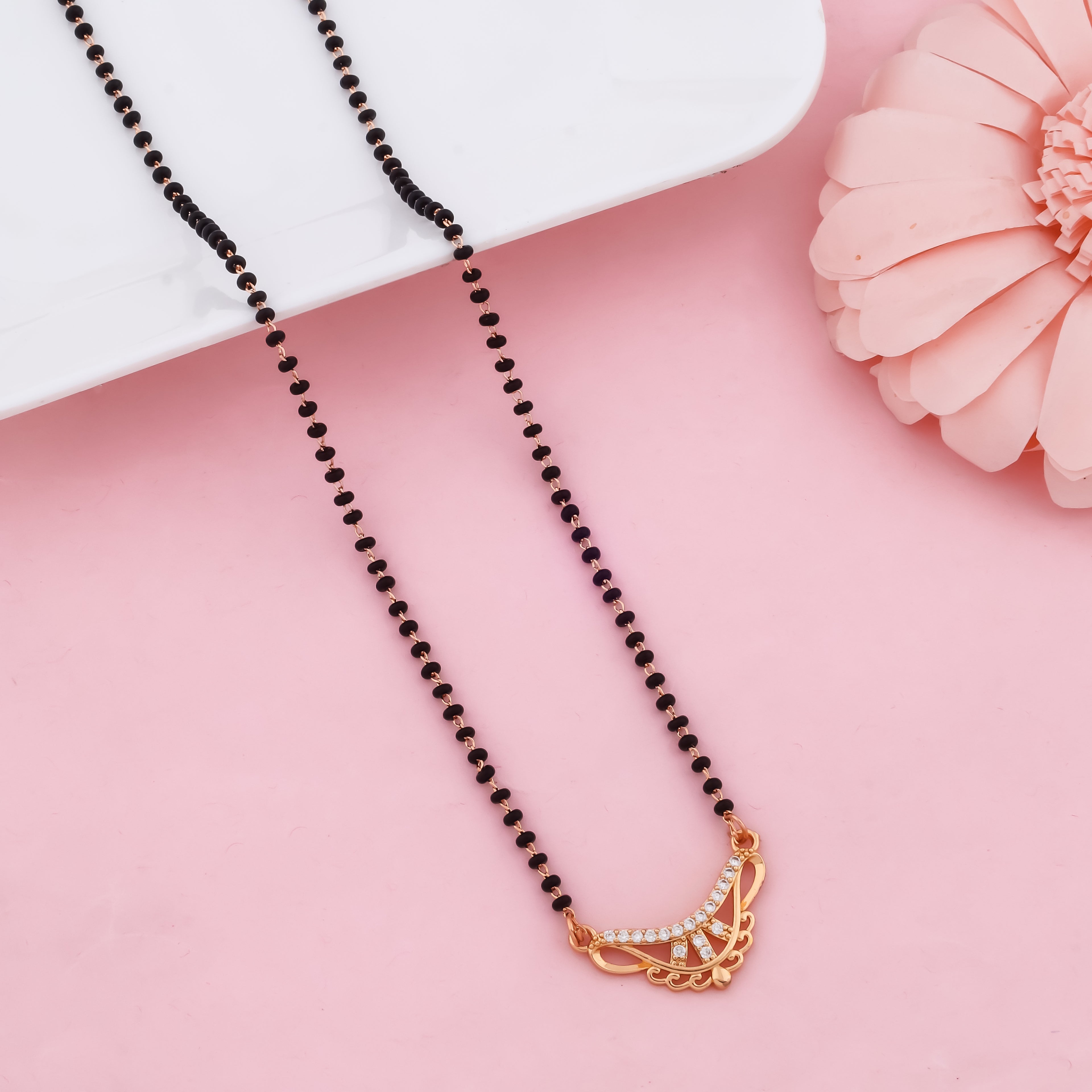 Aurielle Flow Contemporary Mangalsutra with Black Bead Chain | VJIPC1013