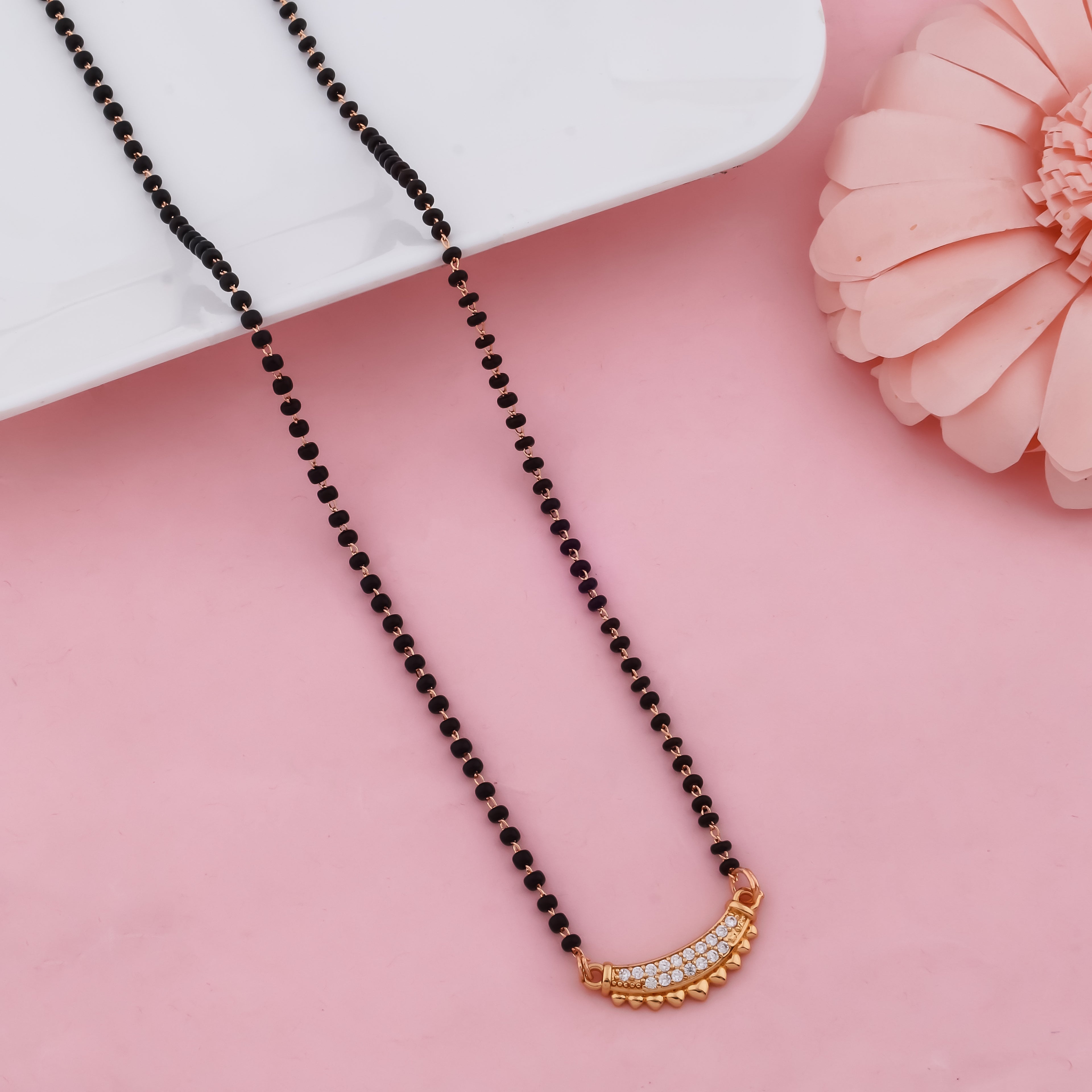 Luxury Curved Diamond-Finish Mangalsutra Necklace | VJIPC1020