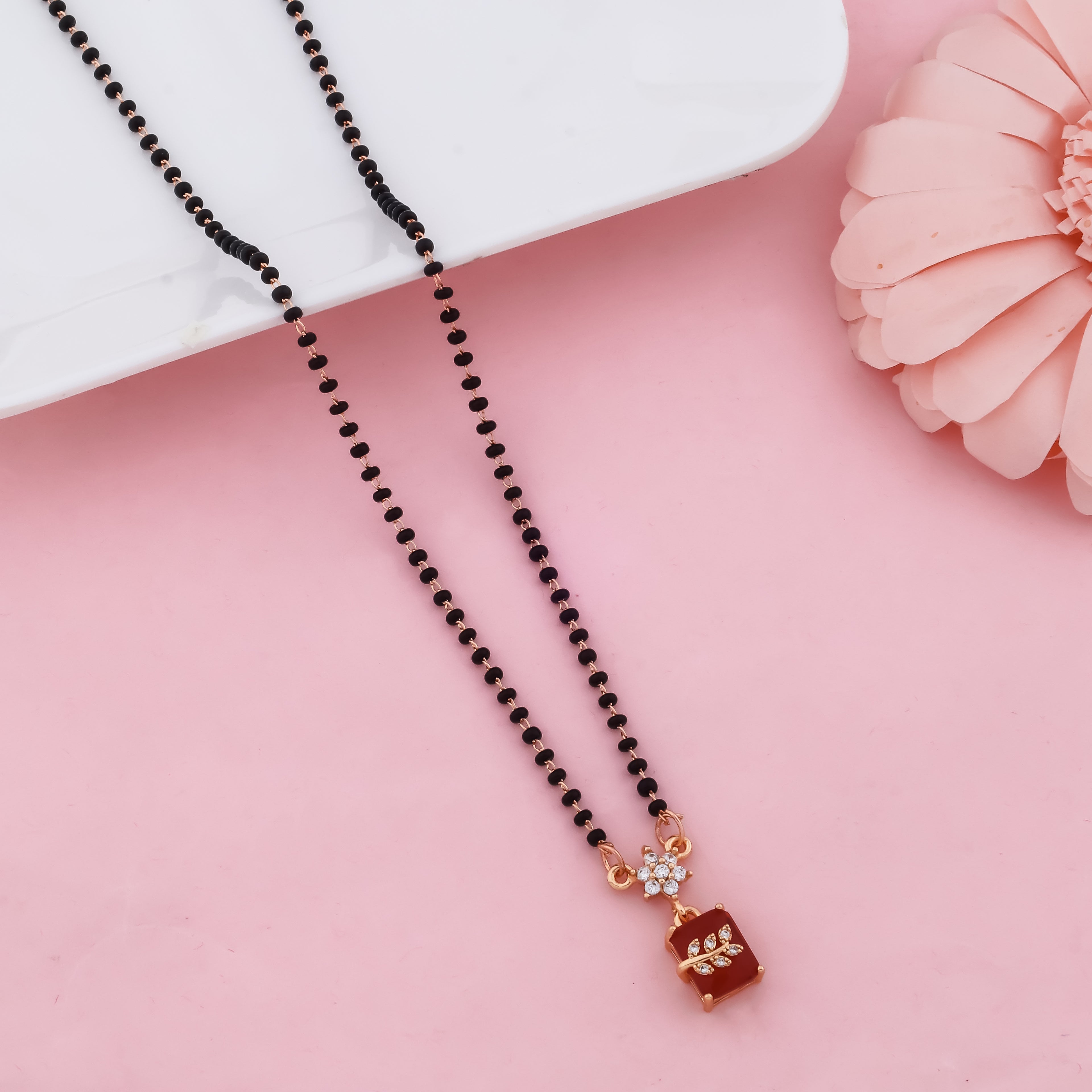 Modern Red Stone Mangalsutra Necklace for Women | Black Bead Daily Wear Design | VJIPC1031