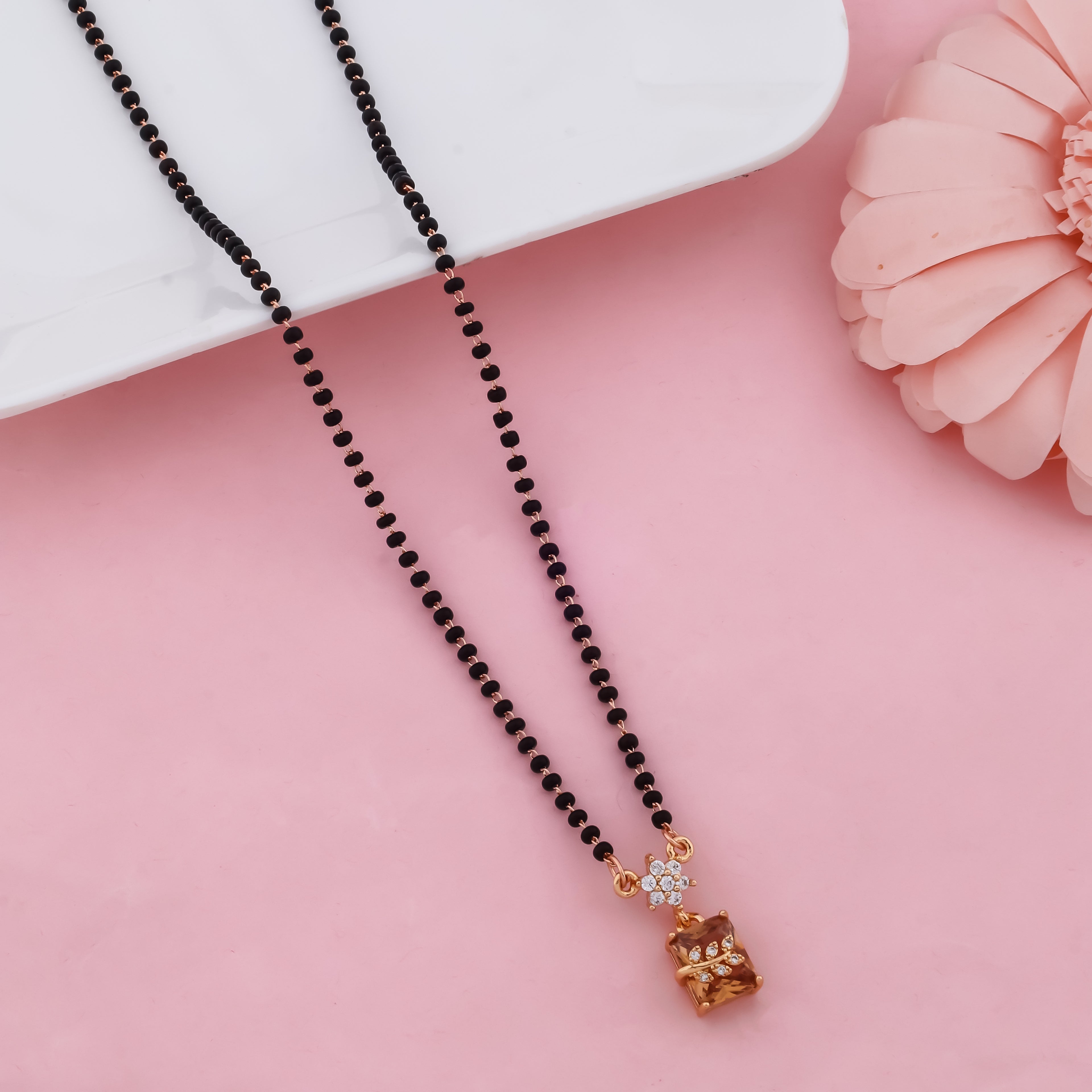 Latest Champagne Stone Mangalsutra Necklace for Women | Modern Black Bead Design | VJIPC1033