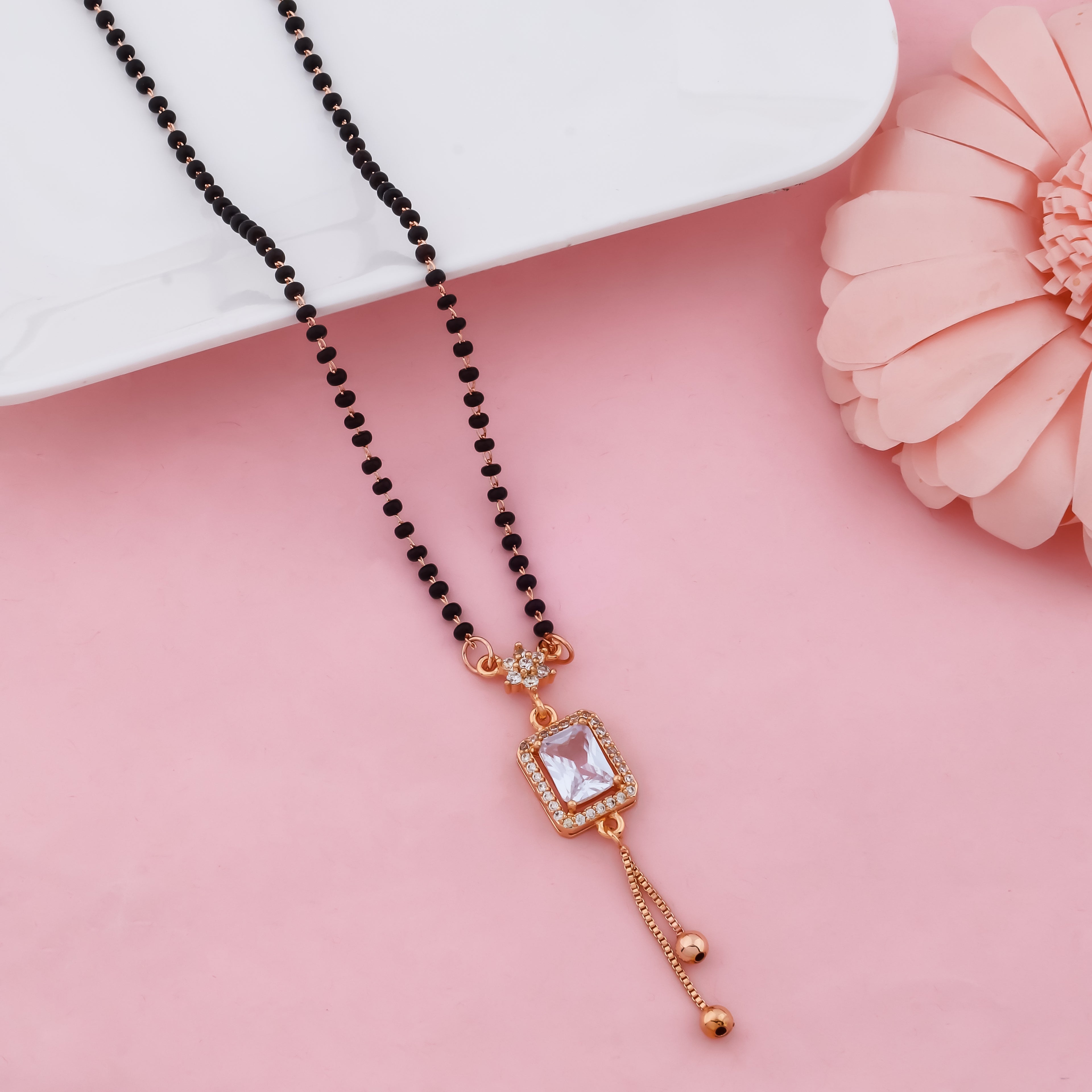 Latest Drop Style Crystal Mangalsutra Necklace for Women – Modern Black Bead Gold Finish Design | VJIPC1034