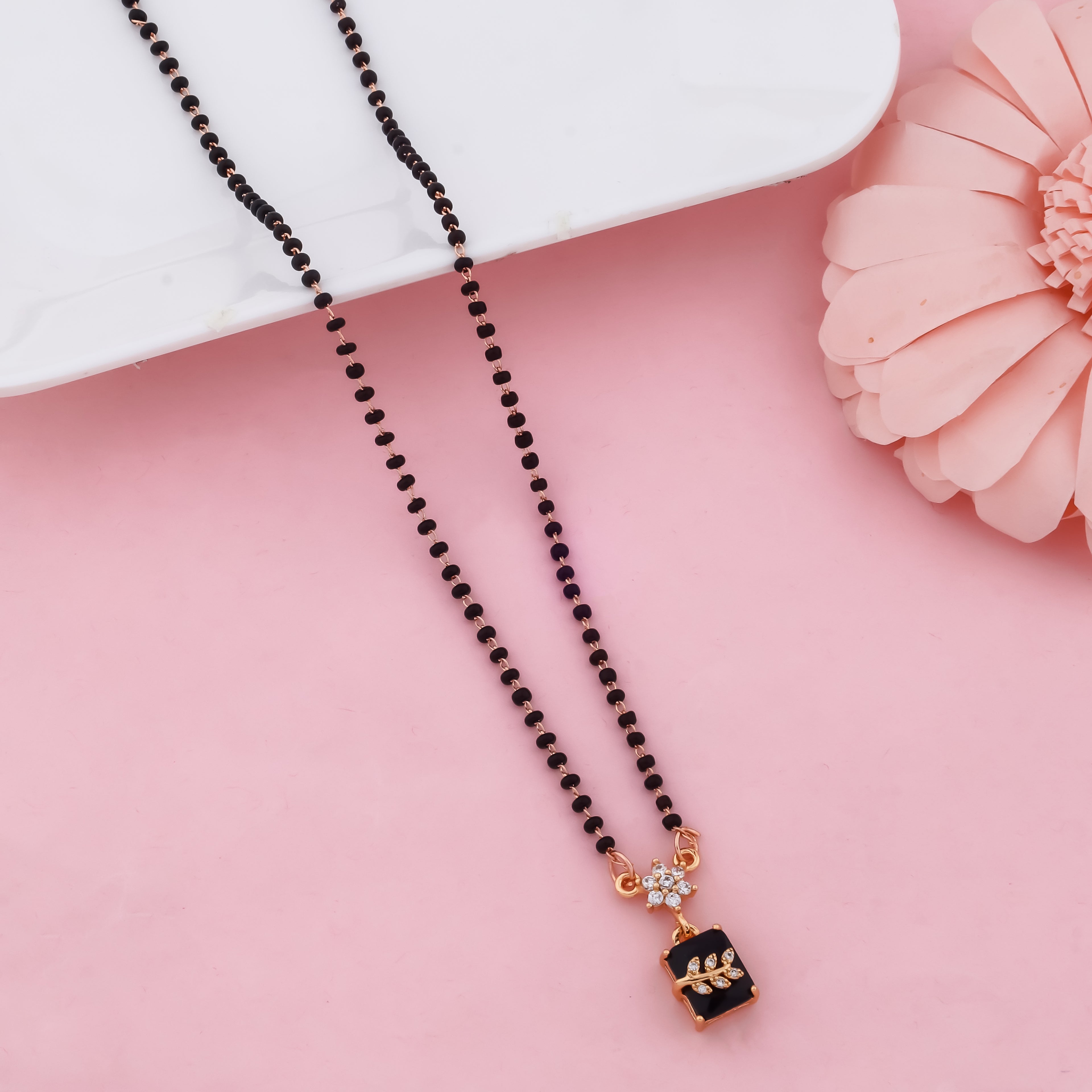 Elegant Black Beads Mangalsutra with Glossy Black Pendant, Modern Gold Finish Necklace for Women | VJIPC1038