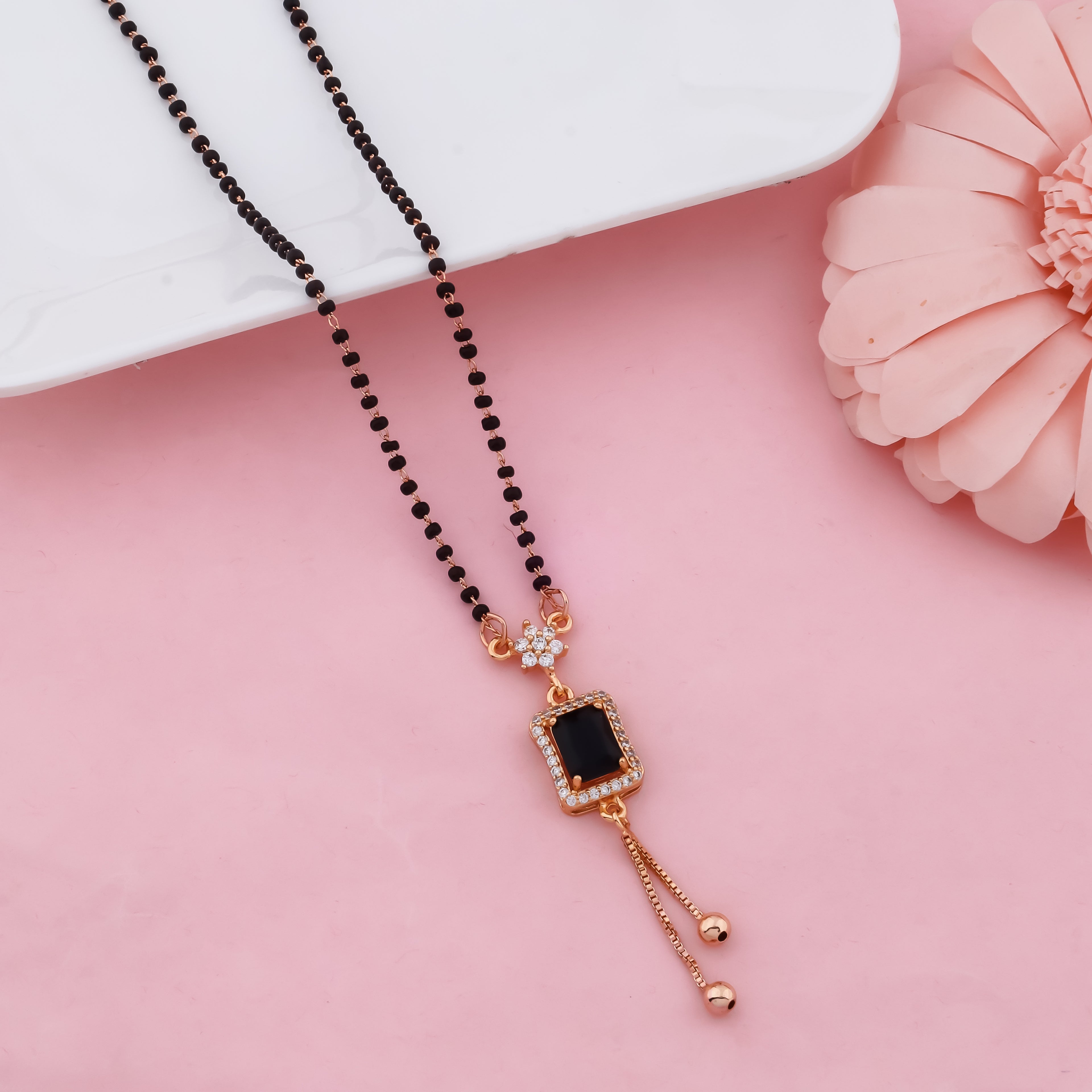 Modern Black Beads Mangalsutra with Black Stone Pendant and Elegant Gold Finish Necklace for Women | VJIPC1039
