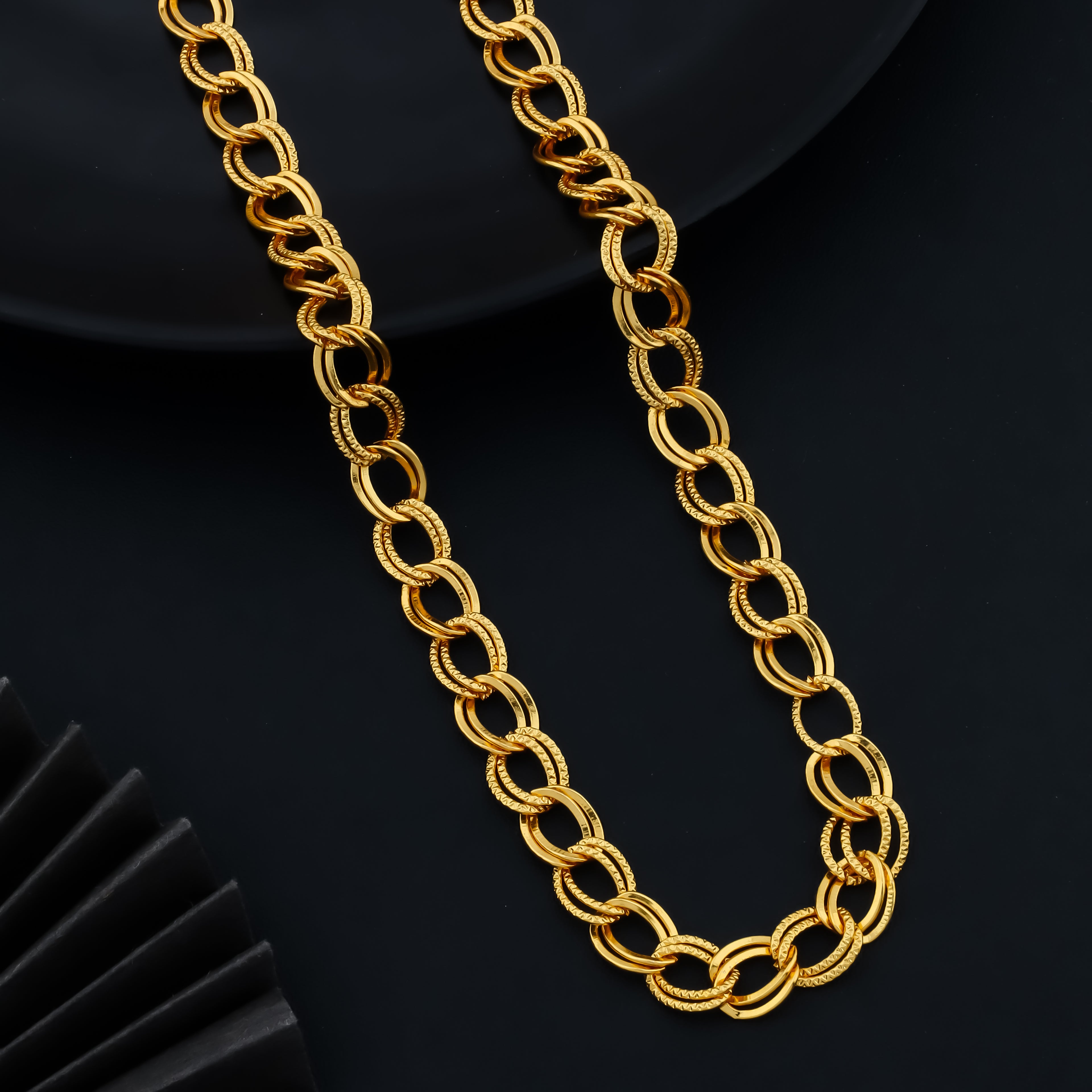 Luxury Men’s Gold Tone Chain Necklace with Textured Interlocking Links – Bold Statement Jewelry for Daily & Party Wear | VJIPC1046